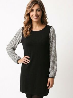DIANE VON FURSTENBERG | Printed Sheer Long Sleeve Black & White Dress Women’s L